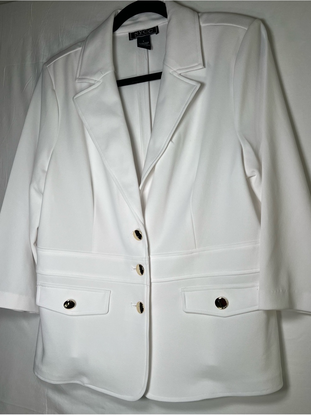 New York & Company White Women's Single-Breasted Blazer with Gold Buttons